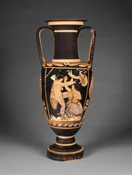 Paestan rød-figur hals amfora, ca. 340 f.Kr. (terracotta)
