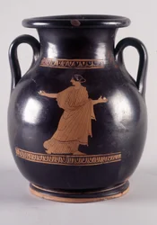 Maleri på vase: Repræsentation af Orithe, spille bold, hun er datter af kongen af Athen. Den forfølges af Borée repræsenteret på den anden side af vasen (35250), 440 f.Kr. BNF, Medaljekontoret.