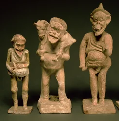 Statuetter af skuespillere og skuespillerinder, hellenistiske, ca. 325-50 f.Kr. terracotta detalje fra 107996