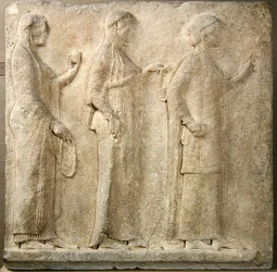 De tre nåder, relief fra teoriernes passage, fra Thasos, ca. 470 f.Kr. (marmor)