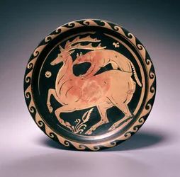 Apulisk rødfigurskål, tilskrevet Lampas-maleren, ca. 350-325 f.Kr. (terracotta)