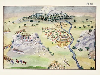 Slag mellem tyrkere og grækere ved Karpenisi og Kaliakouda, plade 12 fra Pictorial History of the Greek Independence War of General Makryjannis