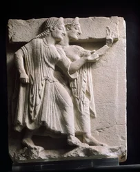 Metope skildrer dansere, relief af gammel synonymordbog, Campania, Italien 5. århundrede f.Kr. (sandsten)