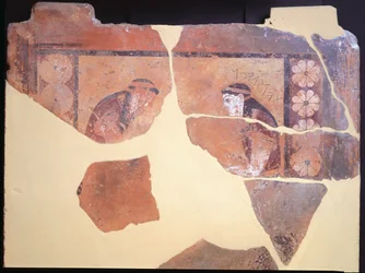 Datter af Pandion, konge af Athen, ca. 630 f.Kr. malet terracotta-metope fra Apollontemplet i Thermos, Grækenland, græsk civilisation, 7. århundrede f.Kr.