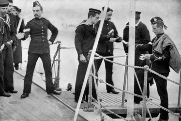 Skibets postbud kommer om bord, 1896.