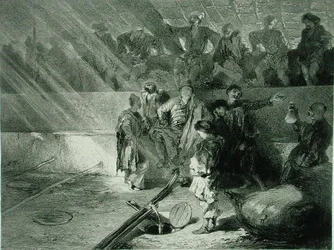 Vinfremstilling i Kahetie, Georgien, planche 31 fra en bog om Kaukasus, graveret af Adolphe Mouilleron (1820-81), udgivet af Alfred Leon Lemercier, Paris
