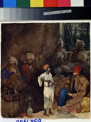 ""En kro i Izmir i Tyrkiet"" (Kaffehus i Smyrna) Akvarel af Grigori Gagarin (Gagarin) (1810-1893) 1835 State A. Pushkin Museum of Fine Arts Moskva