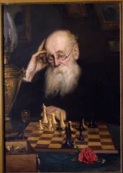 Skak mod sig selv (Skak med sig selv). Maleri af Grigori (Grigoriy, Grigory) Grigoryevich Myasoyedov (Myasoedov, Miasoedov) (1834-1911), olie på lærred