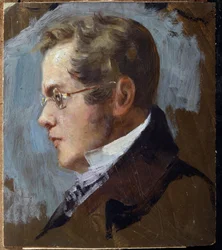 Portrait du poete prince Piotr Andreievitch Viazemski (Pierre Wiazemsky) (1792-1878) (Portræt af digteren Prins Pyotr. A. Vyazemsky). Oeuvre de Grigori (Grigoriy, Grigory) Grigoryevich Myasoyedov (Myasoedov, Miasoedov) (1834-1911), huile sur karton. Kunst