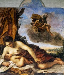 Venus nursing Love, maleri af Giovanni Francesco Barbieri, kendt som il Guercino (1591-1666).