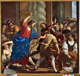 Kristus, der driver pengeudlånerne fra templet Maleri af Giovanni Francesco Barbieri dit Il Guercino (The Guerchin) (1591-1666)