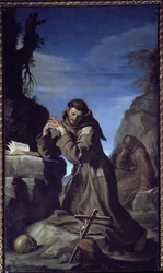Saint Francois Adoring the Cross - Olie på lærred