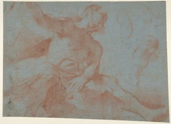 Siddende gammel mand med højre arm løftet (Tithonus) (recto)