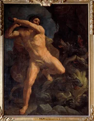 Hercules Terrassing the Hydra of Lerne Maleri af Guido Reni dit le Guide (1573-1642) 1617 Søn. 2,6x1,9 m
