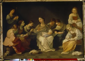 Jomfruens uddannelse. (Jomfruens uddannelse). Maleri af Guido Reni (1575-1642), olie på lærred