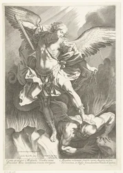 Ærkeenglen St. Michael besejrer Djævelen, indgraveret af Pieter de Bailliu, 1623-60