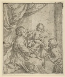 Jomfruen og Barnet ved et bord med den unge Johannes Døberen, ca. 1600-1640.