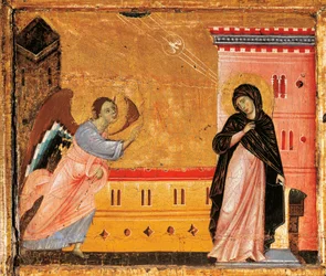 Bebudelse, detalje fra Antependium of St Peter Enthroned by Guido da Siena (ca. 1250 -1300), tempera og guld på træ