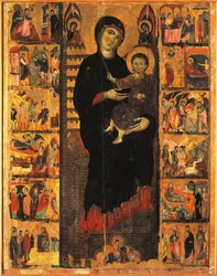 Majestæt, af Guido da Siena (ca 1230-ca 1290), detalje, Søjlesal, Palazzo Pubblico (rådhus), Siena, Italien