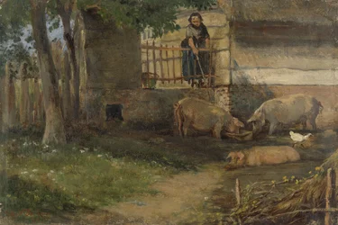 Grise i en ladegård