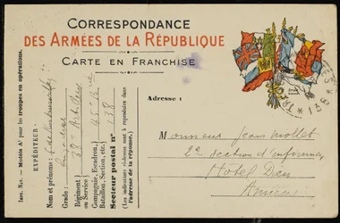 Postkort til Jean Mollet, 1915