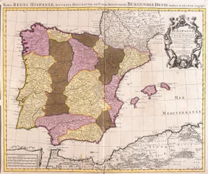 Kort over den iberiske halvø, Kongeriget Portugal og Spanien (radering