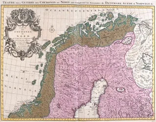 Kort over de nordiske lande, kongeriger i Danmark, Sverige og Norge (radering
