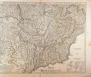 Sydlige Piemonte-region, Monferrato og Vestligurien-regionen. Kort af Guillaume de l