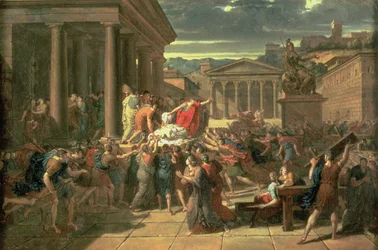 Cæsars død (100-44 f.Kr.) (olie på papir)