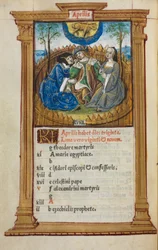 Trykt timebog (brug af Rom): fol. 5v, illustration af april-kalender