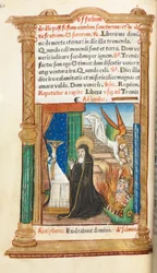 Trykt tidebog (brug af Rom): fol. 84v, dominikansk nonne i bøn