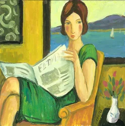 Pige, der læser avis, 2013 (gouache på papir)