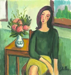 Pige med hortensiaer, 2012 (gouache på papir)
