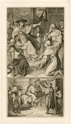 Martin Luther i diskussion med kardinal Cajetan, Luther må tilbagekalde sine skrifter, ved siden af ham hans ven Staupitz