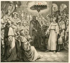 Martin Luther foran kejser Karl, ved siden af hans bror Ferdinand