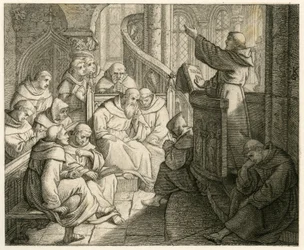 Martin Luther prædiker i klostret foran Staupitz, hans faderlige ven