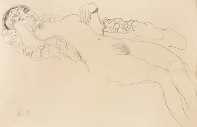 Liggende nøgen kvinde, mod venstre, 1917.