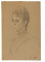 Studie til et portræt (fru Heymann), ca. 1892 (blyant med hvid overstregning på blødt papir)