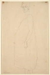 Studie af en påklædt gravid kvinde, ca. 1915-16 (blyant på simili Japan-papir)