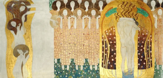 Beethovenfrisen, detalje: Kunsterne, Paradiskoret, omfavnelse, 1902