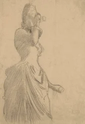 Kvinde med kikkert, ca. 1888 (sort kridt på tonet lagenpapir)