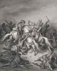 Abishai redder Davids liv, Samuel 2:17, illustration fra Dore