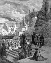 Artaxerxes giver frihed til jøderne, indgraveret af Ligny, ca. 1868 (gravering)