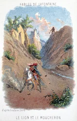 Fabler fra La Fontaine: Løven og Moucheron, efter Gustave Doré.