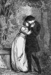 Cosette og hendes forlovede Marius - i «Les Misérables» af Victor Hugo, illustreret af Brion, udgivet af Hetzel og Lacroix