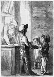 Gavroche giver brød til børn - i "" Les Miserables"" af Victor Hugo, syg. af Brion, red. Hetzel og Lacroix