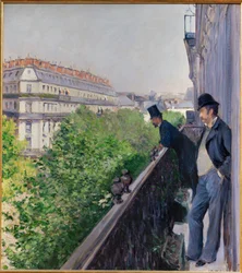 En balkon over Boulevard Haussmann (olie på lærred)