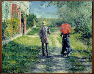 Sti op. Par går på landet. Maleri af Gustave Caillebotte (1848-1894)