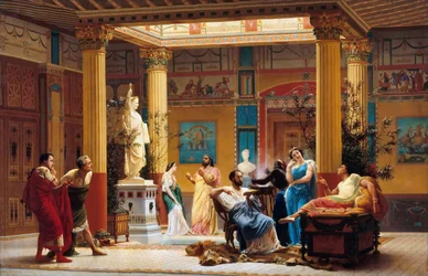 Prøve på Joueur de flûte og La femme de Diomède i atriet i prins Napoleons pompejanske hus