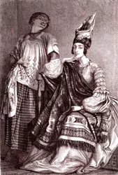 Signare, de mulat-franske afrikanske kvinder i byen Saint Louis, Senegal. 1861 (gravering)
